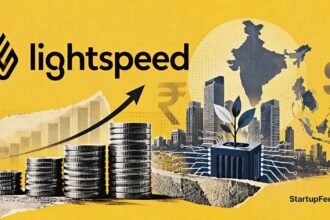 Lightspeed India AI fund visual with Lightspeed logo, currency motifs and early-stage funding cues