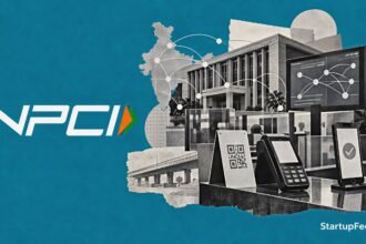 NPCI UPI market share cap visual with NPCI emblem and Indian digital payment network motifs