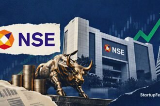 NSE IPO anchor investors scene with NSE logo, exchange building sketch and market chart