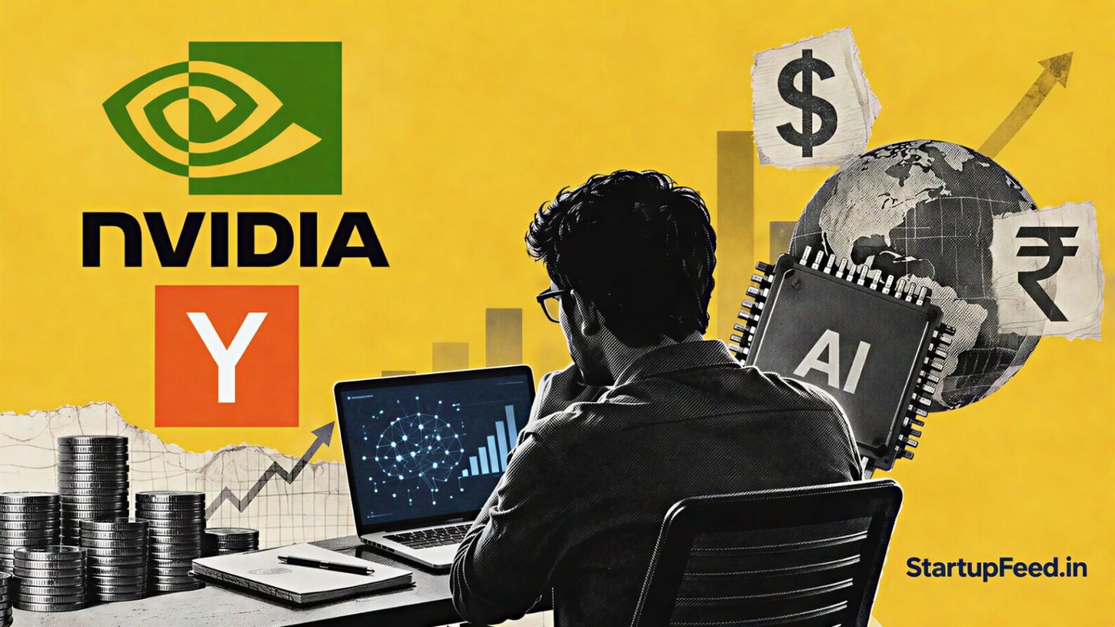 Nvidia startup investments 2026 shown with Nvidia and Y Combinator logos over AI funding symbols