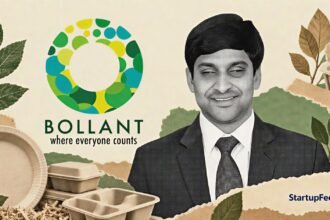 Srikanth Bolla, founder of Bollant Industries, shown with eco-friendly packaging motifs and company branding