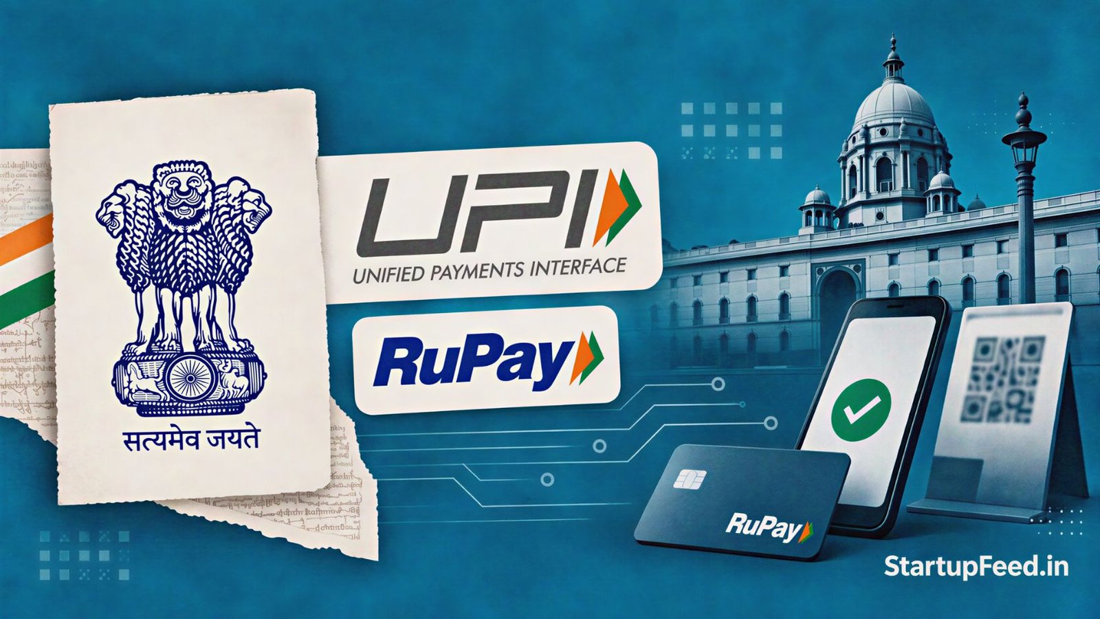 Govt Notifies Zero MDR On UPI Payments Under Rs 2,000 41 UPI MDR rules visual with Government of India emblem, UPI logo and payment-rail motif
