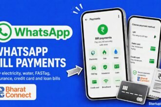 WhatsApp bill payments India launch shown with smartphones, the WhatsApp logo and Bharat Connect payment cues