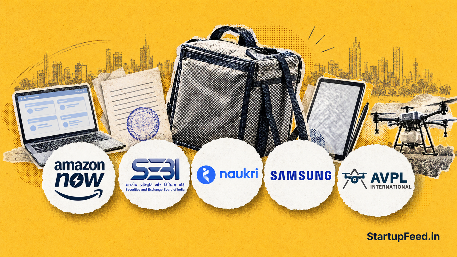 Morning Five: Amazon Now Doubles Reach to 120 Cities, 2 October 41 Amazon Now bag and logos of Amazon Now, SEBI, Naukri, Samsung and AITMC Ventures for morning five