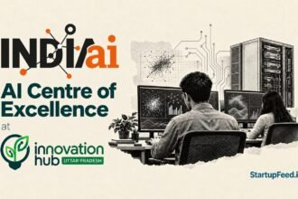 AKTU Innovation Hub AI lab scene with researchers at computer workstations in Lucknow
