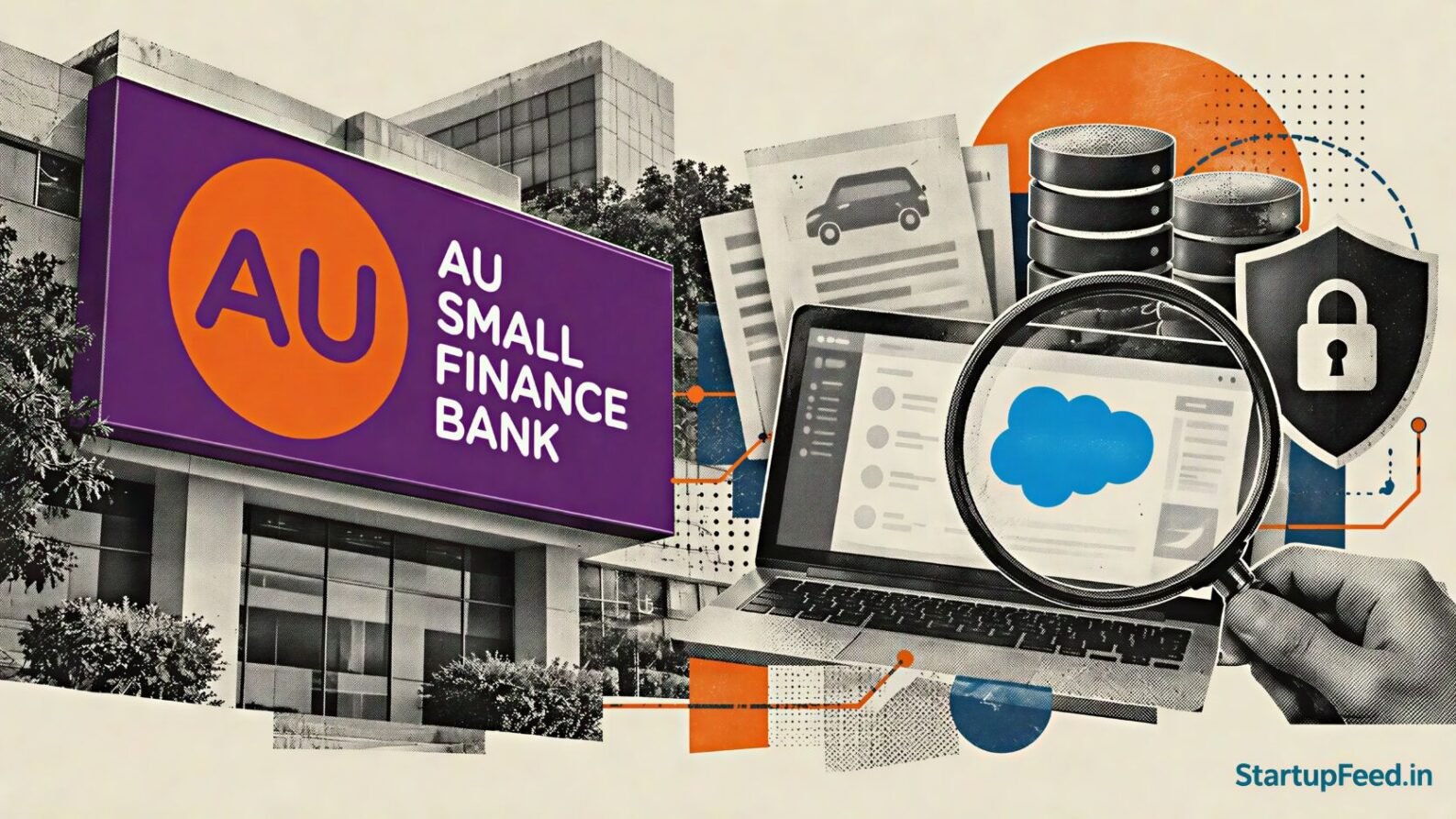 AU Small Finance Bank branch signage as the bank probes a Salesforce data leak