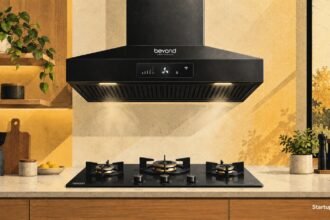 Beyond Appliances Series B funding, a smart chimney and hob in an Indian kitchen