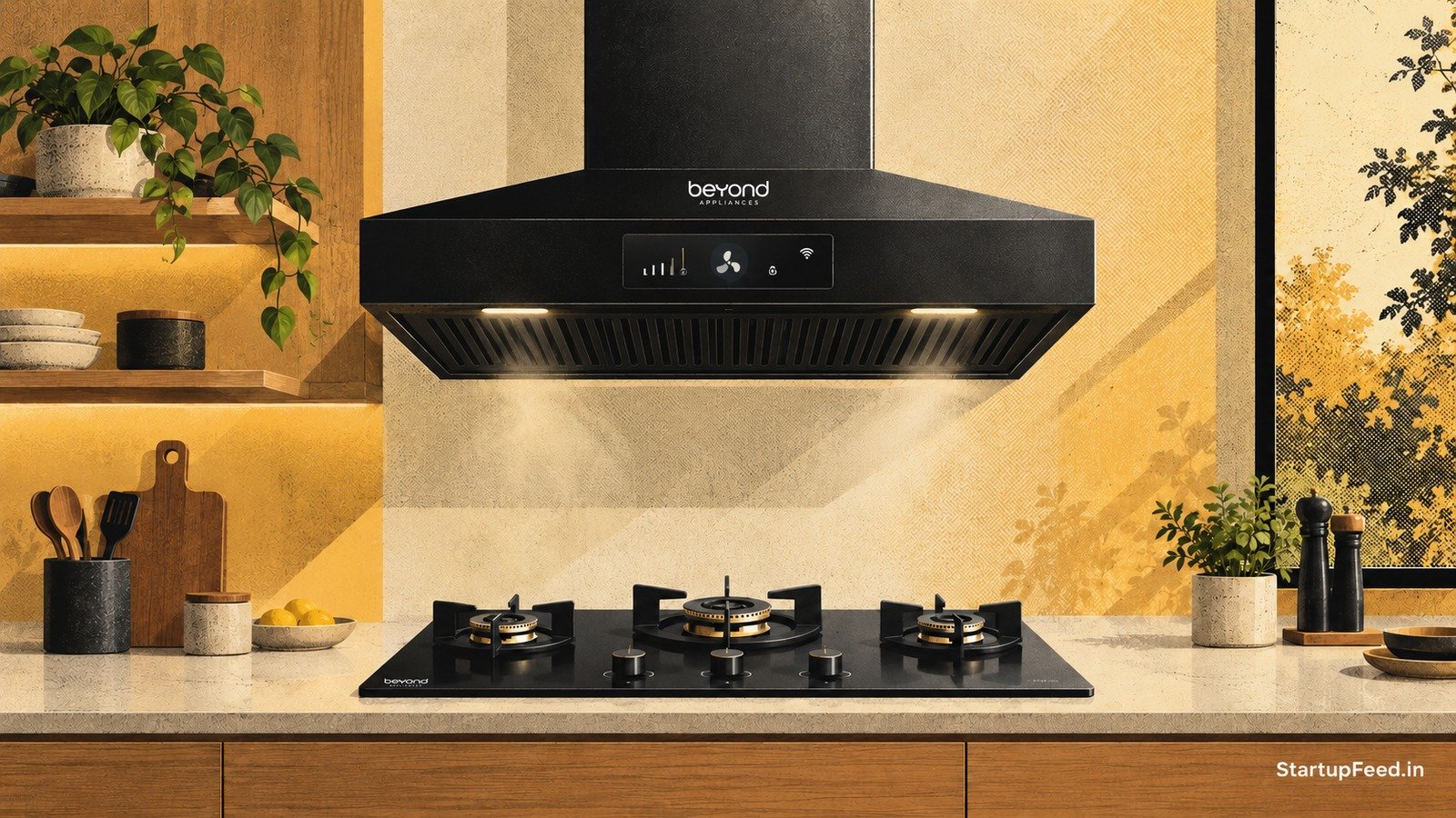 Beyond Appliances Series B: Rs 110 Cr Led by Fireside Ventures 41 Beyond Appliances Series B funding, a smart chimney and hob in an Indian kitchen