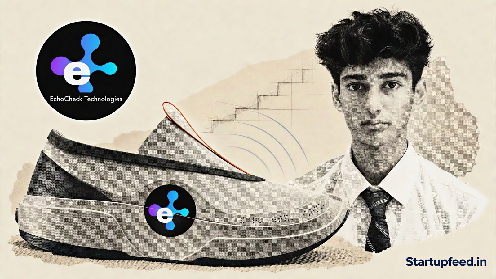 EchoCheck Founder Built a Cane at 13, Raised Rs 30 Lakh at 17 41 EchoCheck founder Divish U Shah holding the Pulseon+ assistive footwear prototype