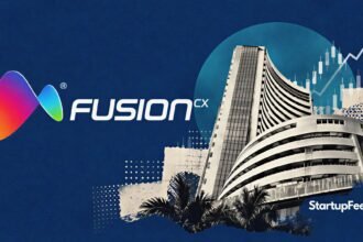 Fusion CX IPO visual with company logo, stock exchange building and financial chart elements for Rs 702 crore issue