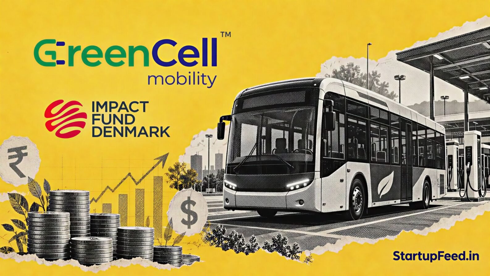 GreenCell Mobility electric bus with Impact Fund Denmark branding representing Rs 330 Cr equity funding