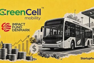 GreenCell Mobility electric bus with Impact Fund Denmark branding representing Rs 330 Cr equity funding