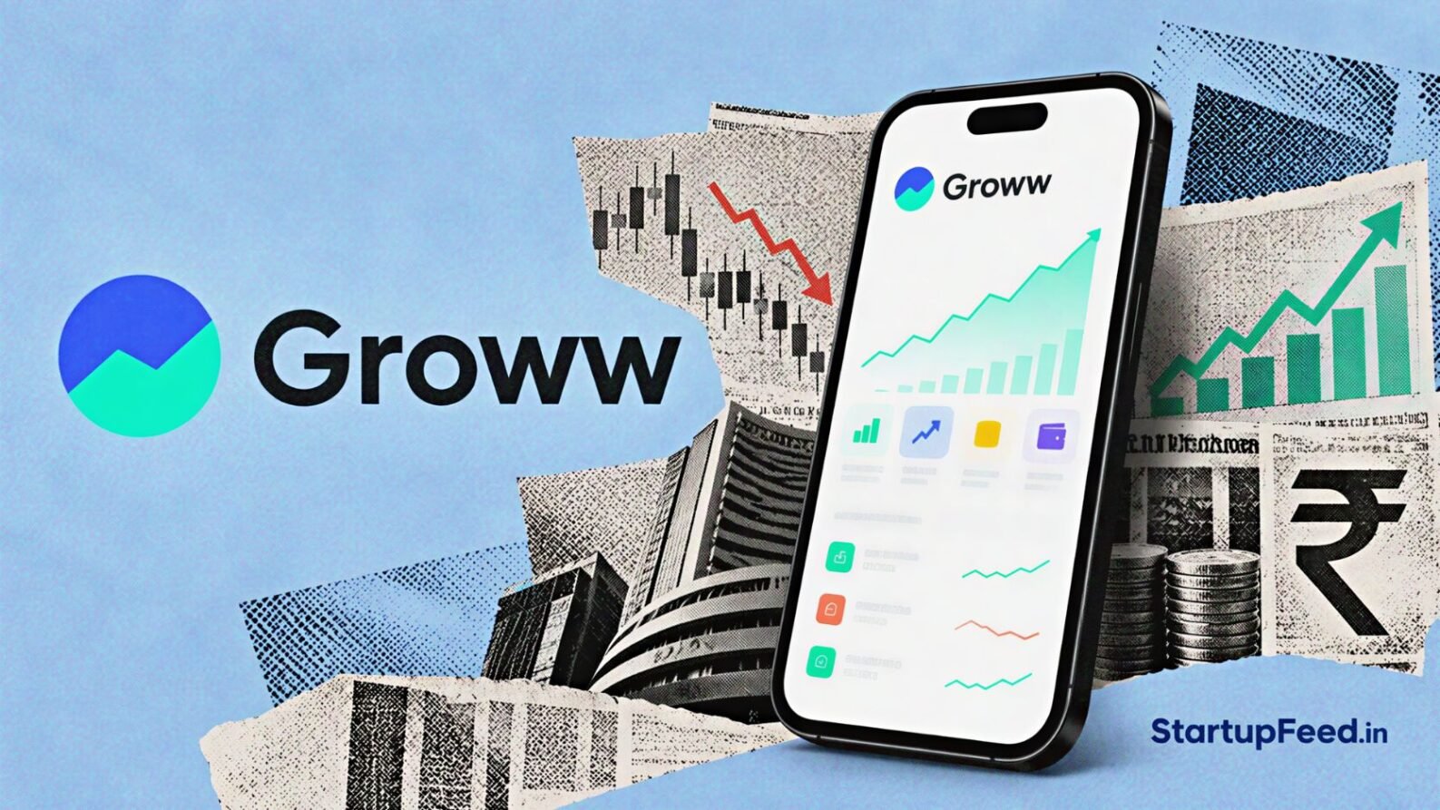The Groww app on a smartphone, illustrating Groww revenue mix shift in Q1 FY27