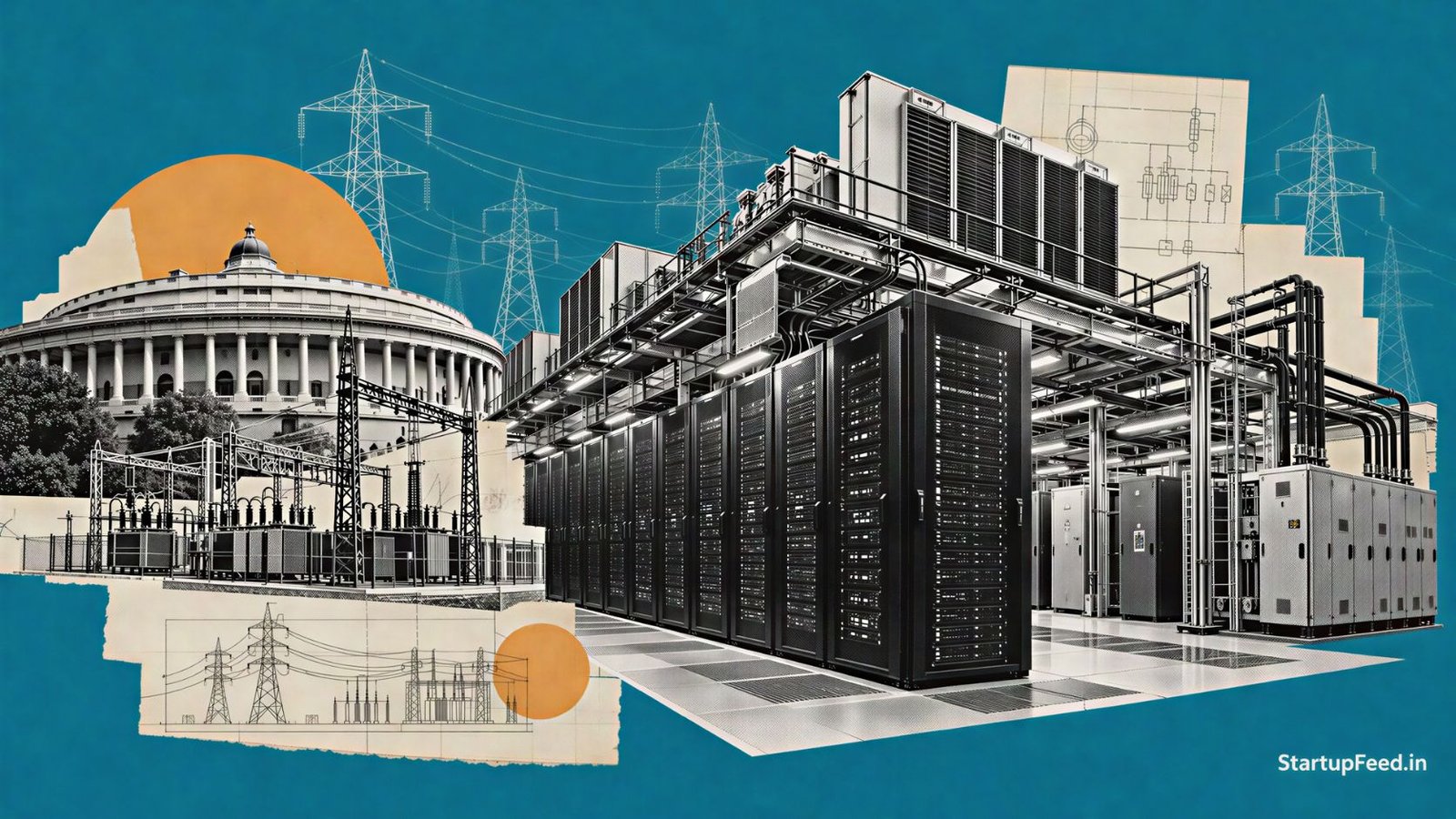 India Plans Data Centre Policy to Shield Household Power Bills 41 Server racks and electricity infrastructure representing India's data centre policy and household power costs
