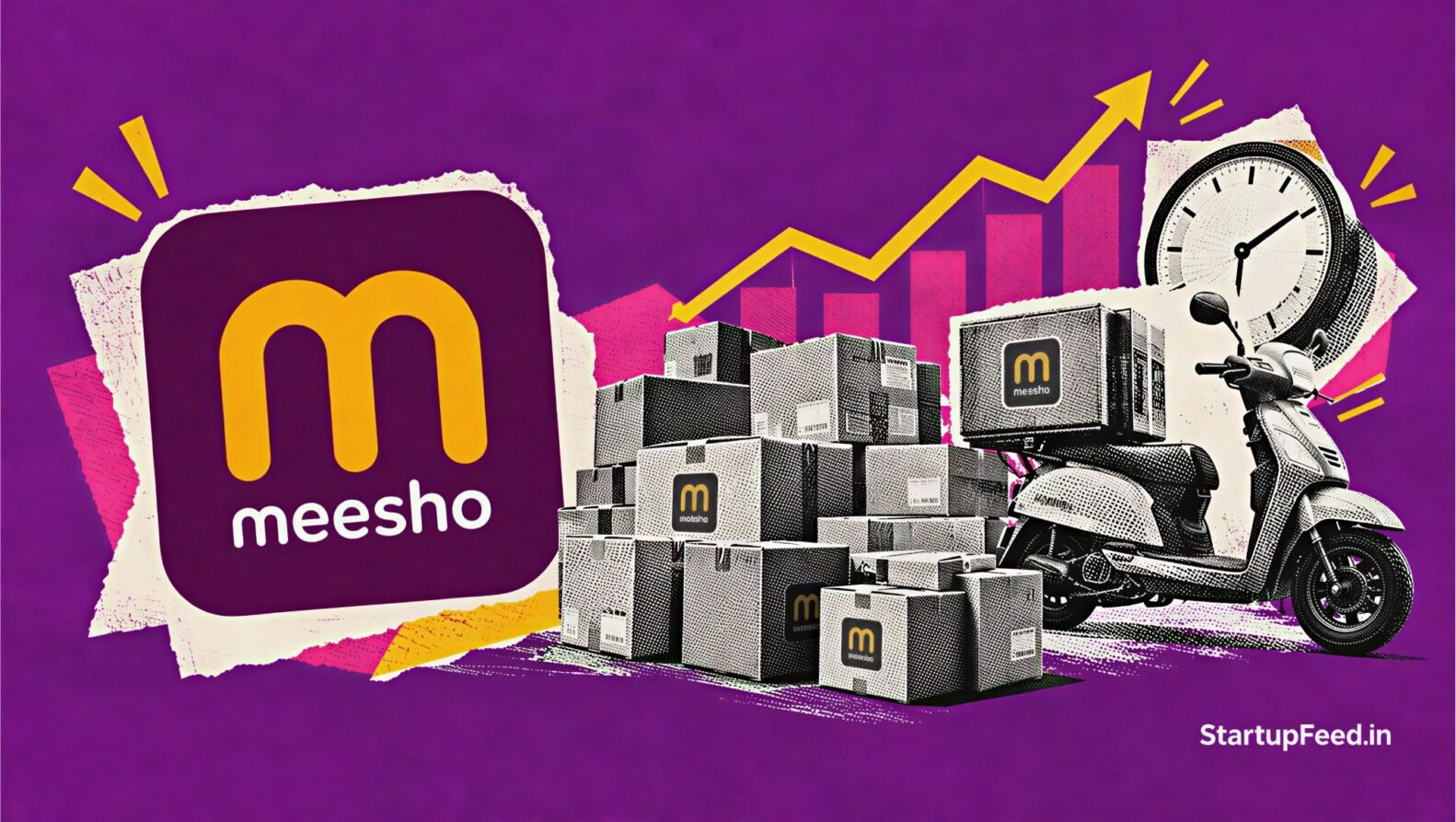 Meesho festive sale 2026 with shopping parcels and delivery scooter representing 75% Day 1 order growth
