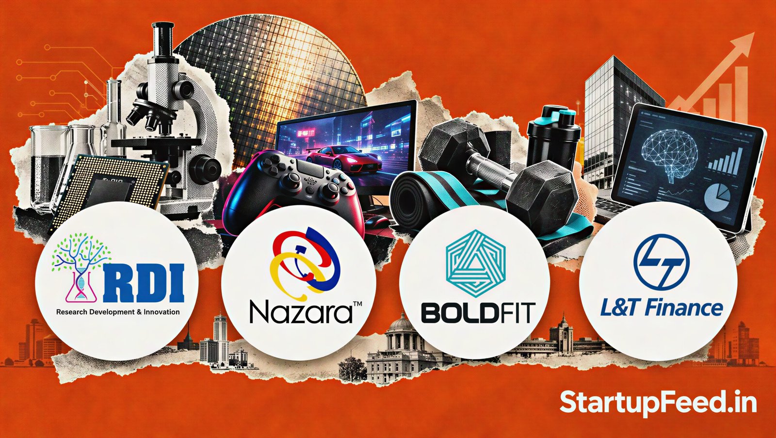 Morning Five: RDI Fund Names 19 Managers for Rs 7,131 Cr, 13 Oct 41 Morning Five 13 October 2026 featuring RDI Fund, Nazara, Boldfit and L&T Finance logos with startup sector objects