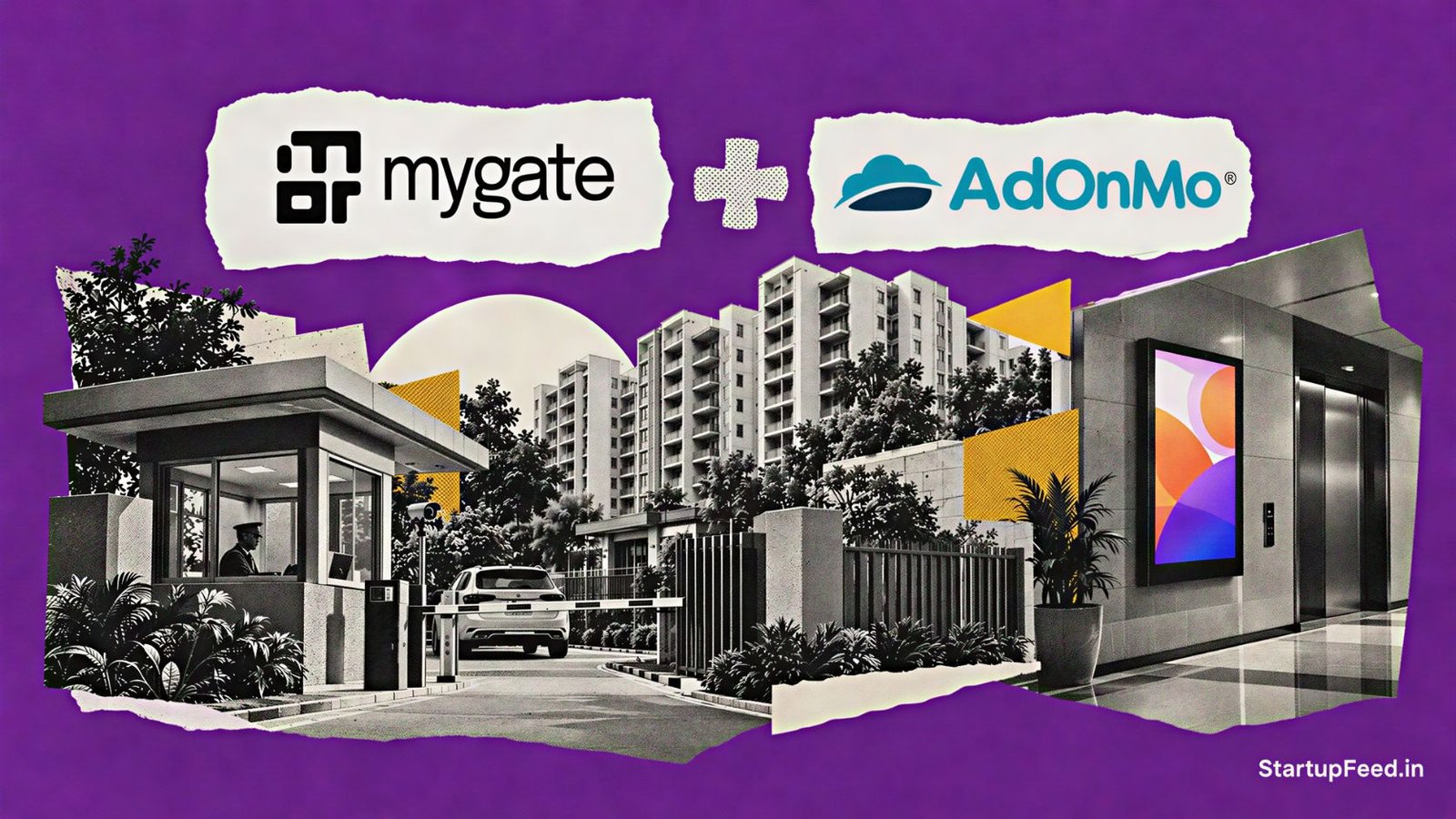 Mygate AdOnMo Merger Gives Eternal 4.4% Worth Rs 156 Cr 1 Mygate AdOnMo merger shown through a gated society entrance and lift-lobby screen