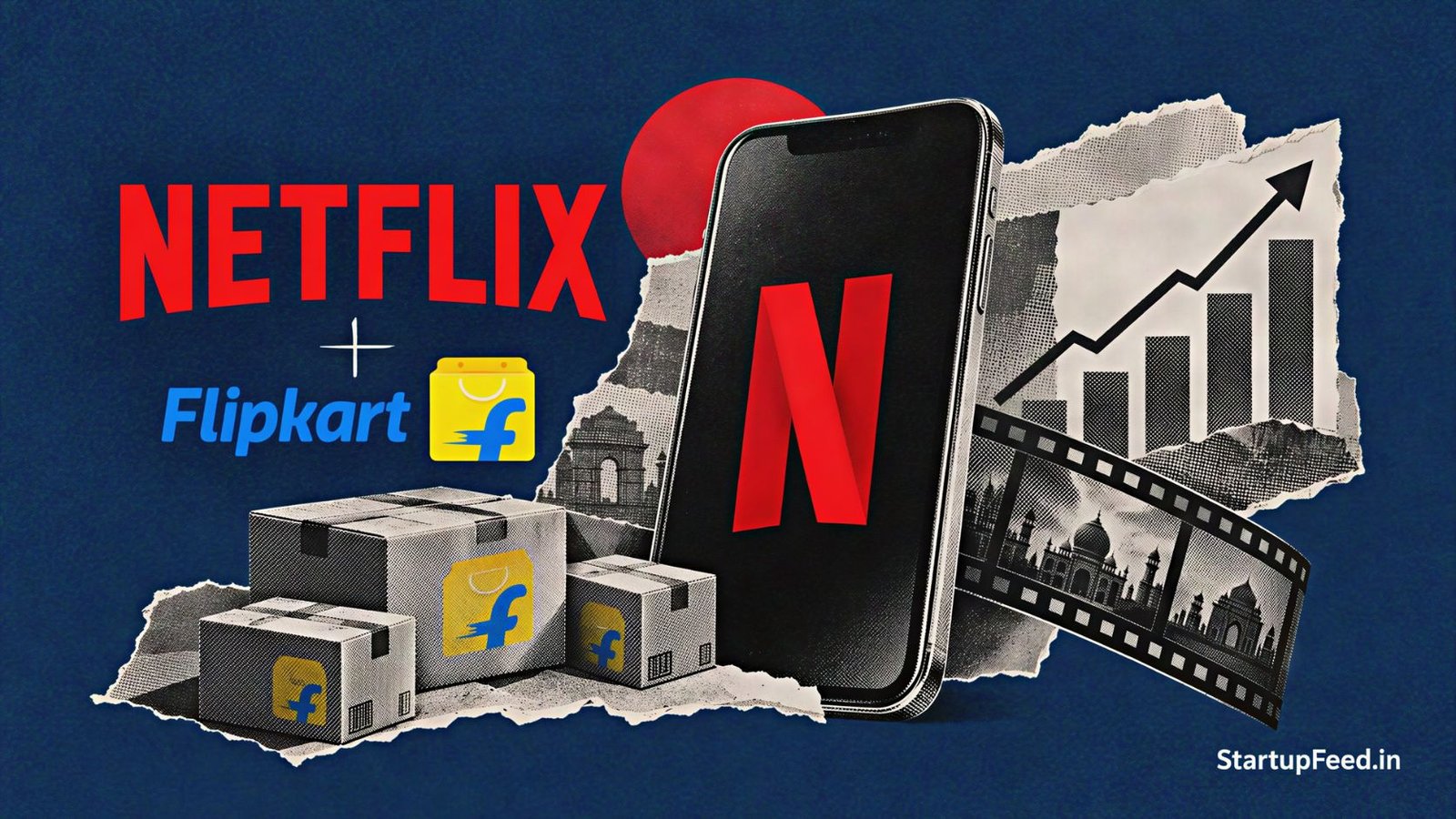 Netflix India Revenue Up 18%, Record Quarter on Flipkart Deal 1 Netflix India app on a smartphone beside Flipkart shopping parcels, representing Q3 2026 streaming growth