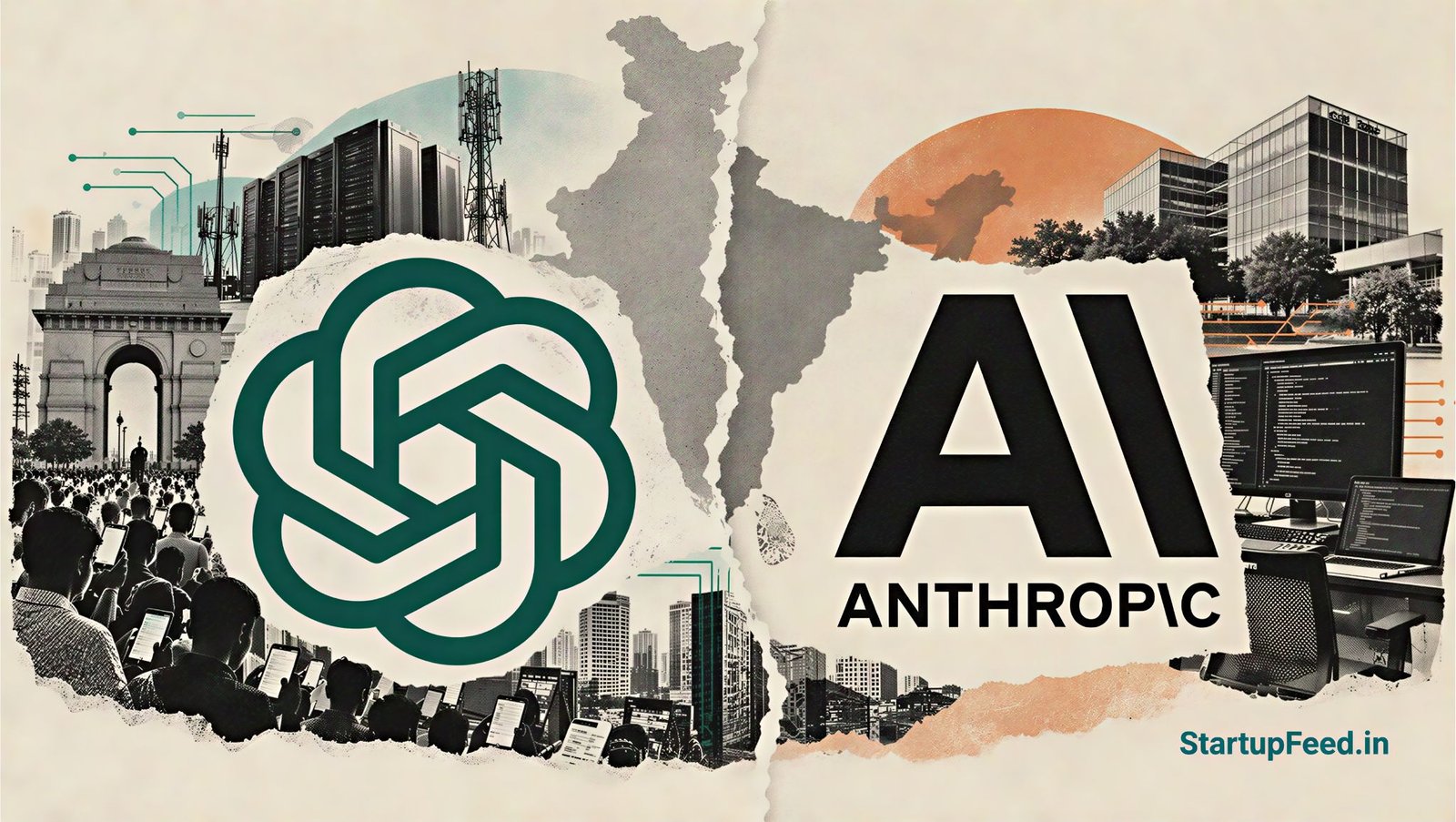 OpenAI vs Anthropic in India: Offices, Deals, Pricing 2026 41 OpenAI vs Anthropic in India comparison featuring ChatGPT and Claude logos with technology-themed editorial elements