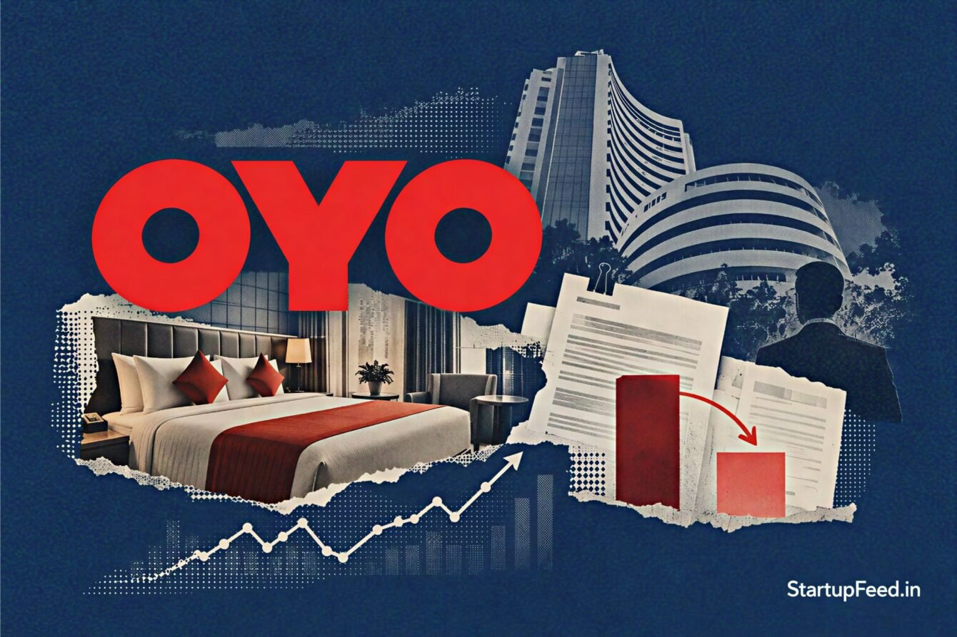 Ritesh Agarwal beside OYO branding as OYO IPO fresh issue reduction to Rs 3,350 Cr is considered