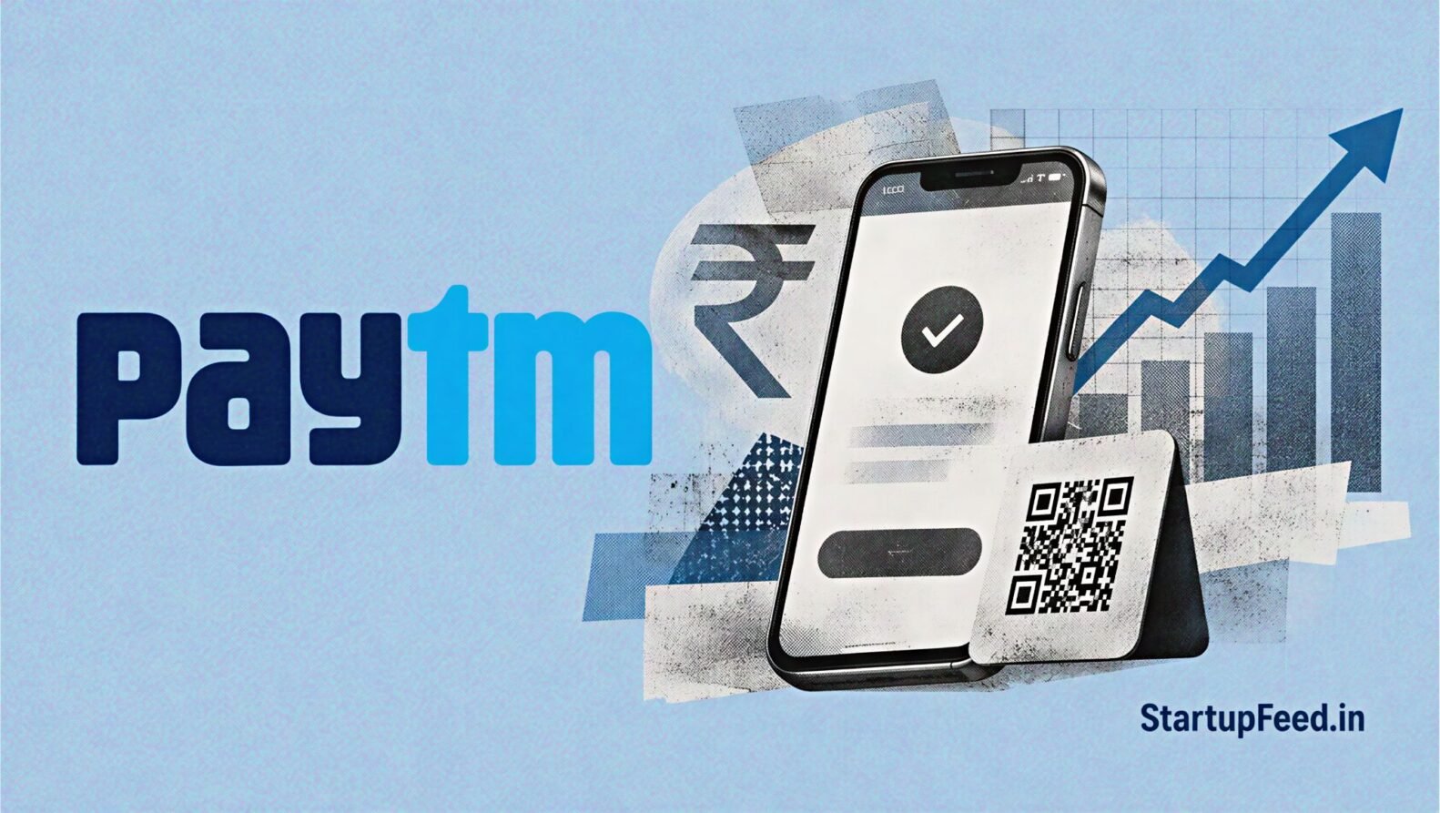 Paytm UPI market share target with Vijay Shekhar Sharma, payment symbols and transaction growth imagery