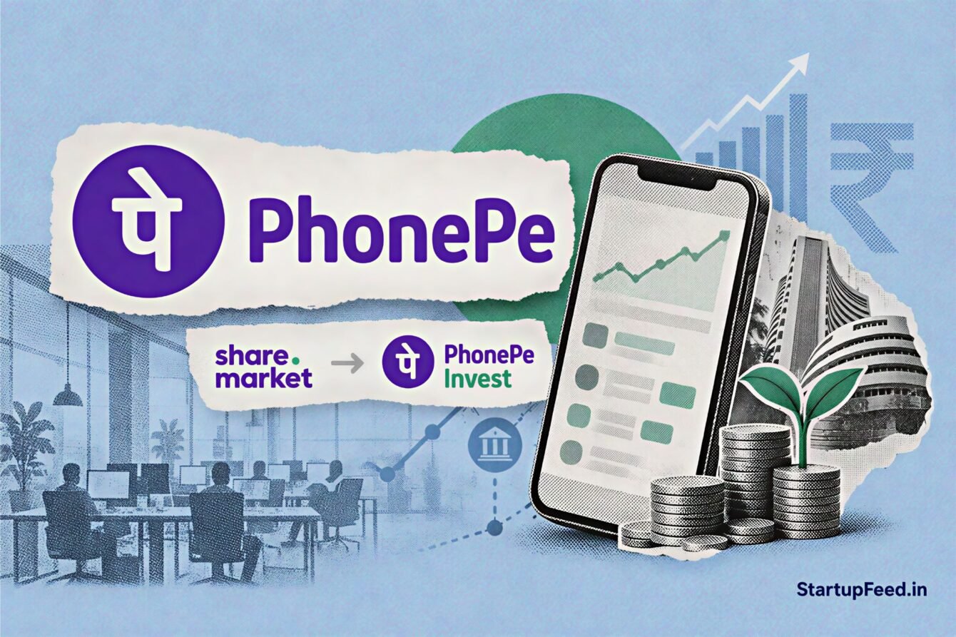 PhonePe Invest rebrand with Rahul Chari portrait, Share.Market branding and portfolio analysis visuals