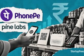 UPI MDR payment scene with PhonePe device, soundbox and QR at an Indian merchant counter