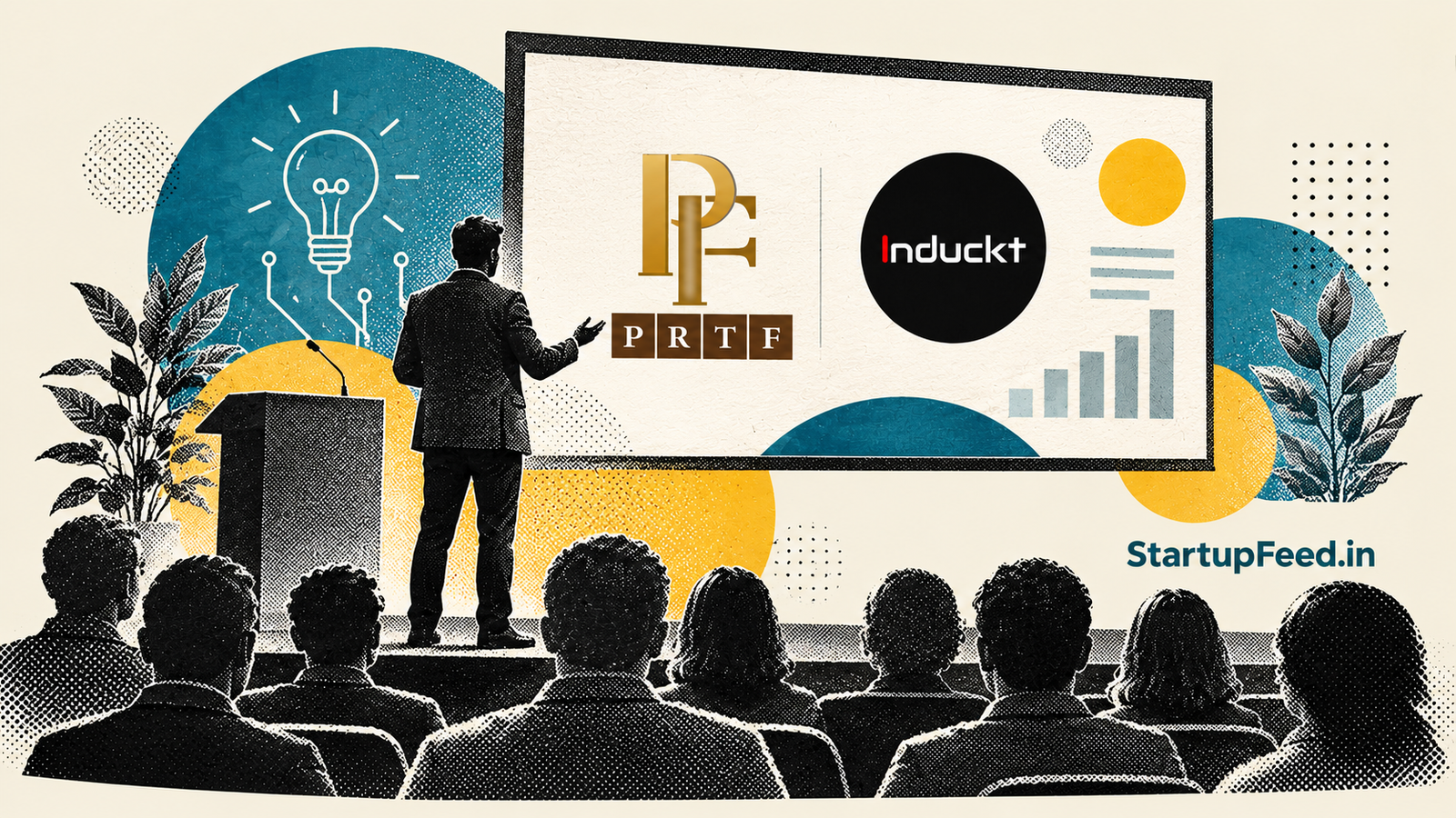 Pitch to Raise 2026: 5 Startups to Pitch Induckt Ventures 1 Pitch to Raise 2026 represented by a startup pitch stage and presentation screen in Greater Noida