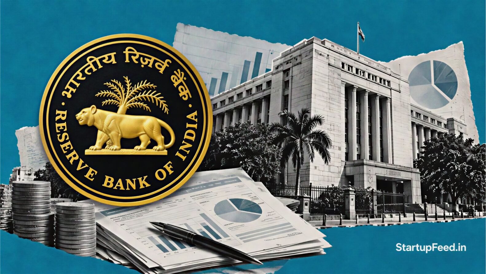 RBI bank stake rule shown with RBI emblem, headquarters and institutional investment documents