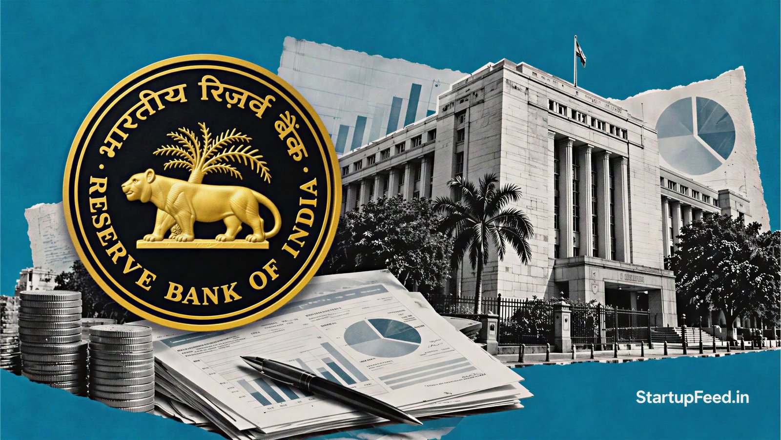 RBI bank stake rule shown with RBI emblem, headquarters and institutional investment documents