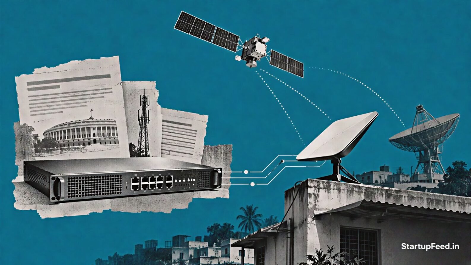 Satcom security device concept between an Indian home dish and Starlink satellites