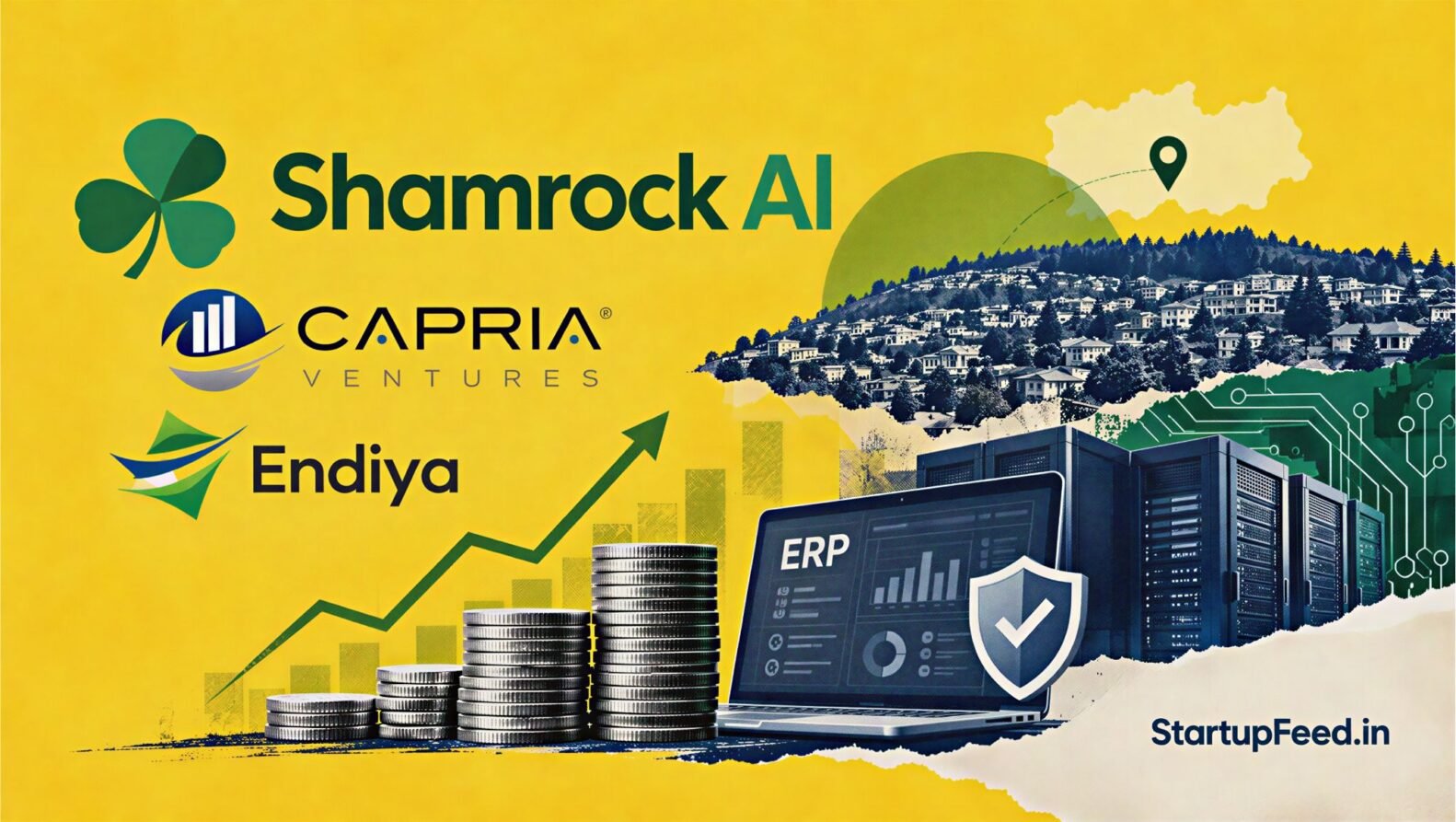 Shamrock AI funding visual with $5 Mn investment represented by enterprise technology and Endiya Partners branding