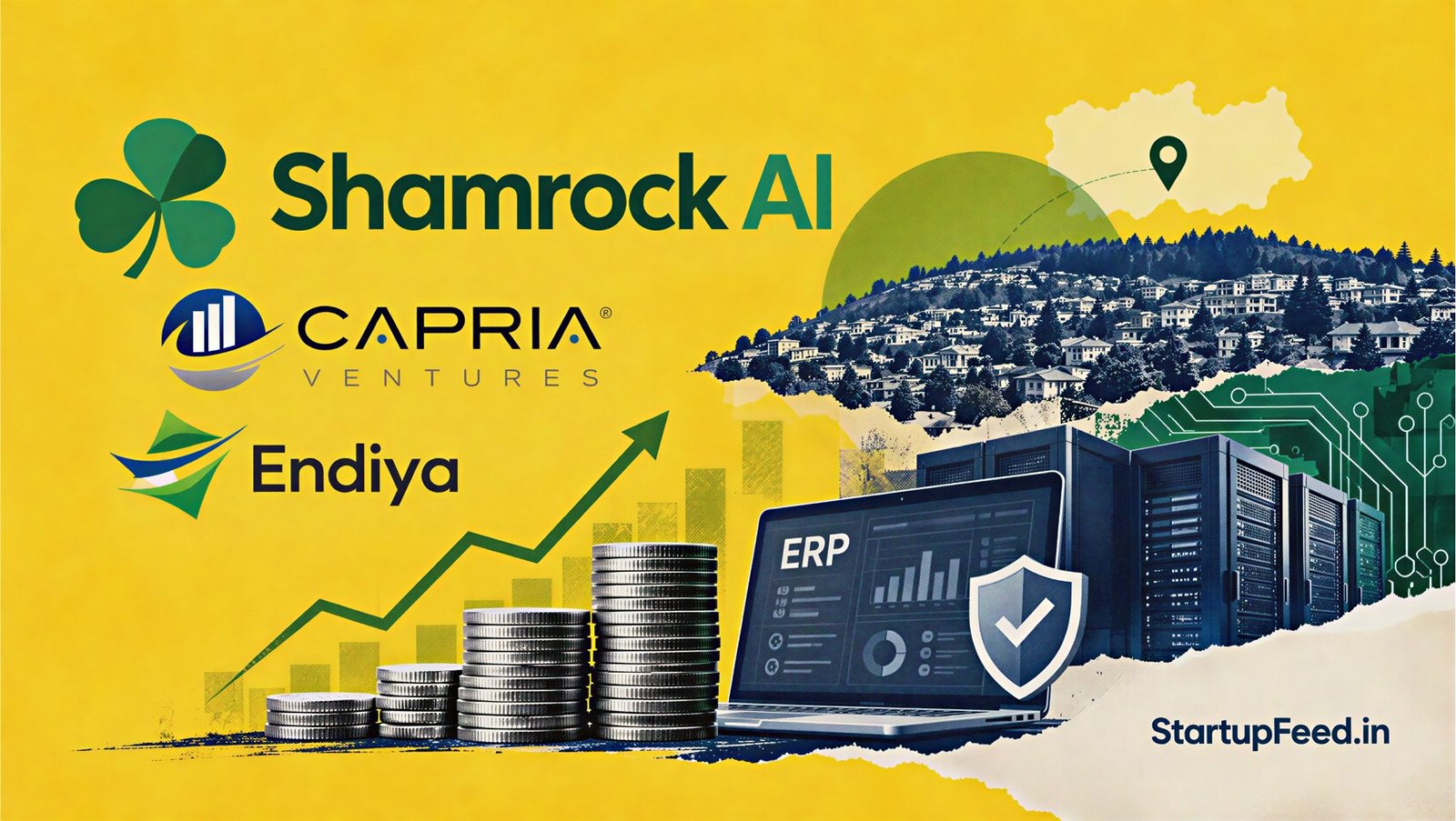 Shamrock AI funding visual with $5 Mn investment represented by enterprise technology and Endiya Partners branding